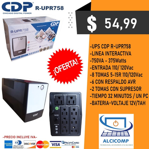 Imagen 1 de 10 de Ups Cdp Upr758 750va 375w 8 Tomas 6 Respaldo 2 Regulacion