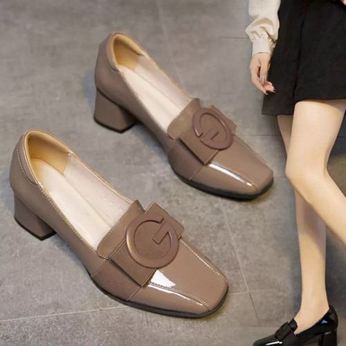 Zapatos Gruesos De Tacón Bajo Con Punta Cerrada Para Mujer,