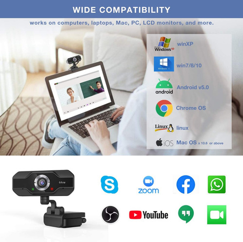 Imagen 3 de 8 de Webcam Cámara Web Usb Con Micrófono Para Videollamadas