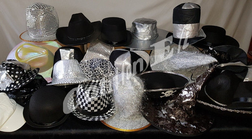 Imagen 1 de 9 de Cotillon Gorros Sombreros Tematicos Tanda Blanco Negro Plata