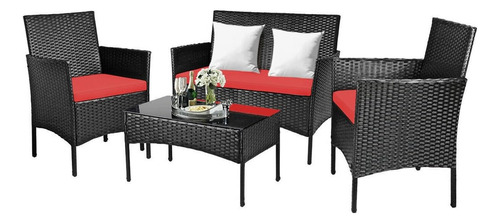 Bhukf 4pcs Patio Rattan Furniture Set Cushioned Sofa Coffee.