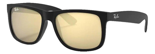 Anteojos de sol Ray-Ban Justin Color Mix Standard con marco de nailon color matte black, lente gold de cristal espejada, varilla matte black de nailon - RB4165