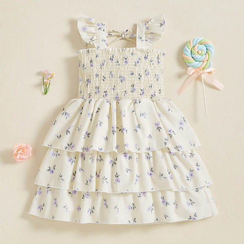 Vestido Infantil Fofo, Flor, Sem Mangas, Elástico, Em Camada