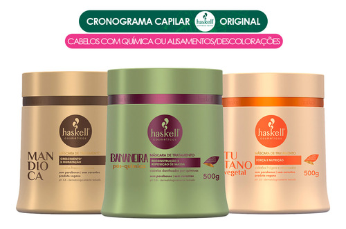 Kit Cronograma Capilar Haskell Reparador - 3 Produtos 500g