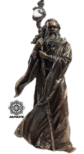 Figura Mago Merlín 28cm Hechicero Medieval Báculo Con Dragon