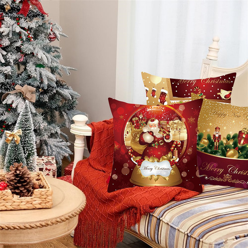 Funda De Almohada Decorativa Navideña De 45 X 45 Cm, 4 Unida
