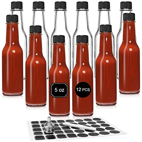 Juego De 12 Botellas De Vidrio Salsa Picante De 5 Oz Ta...