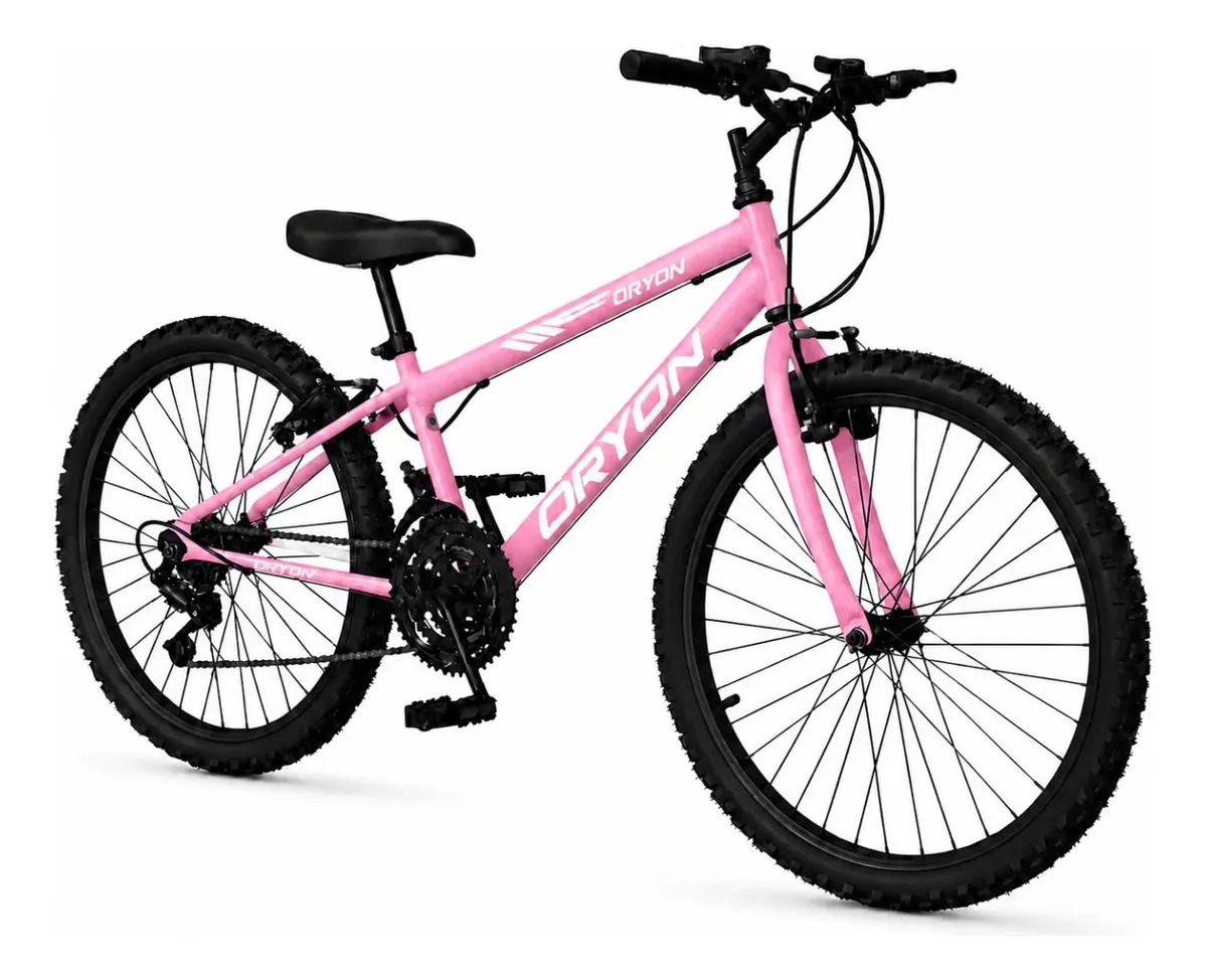 Bicicleta Infantil Aro 24 Feminina ORYON com 18 Velocidades Rosa e Branco