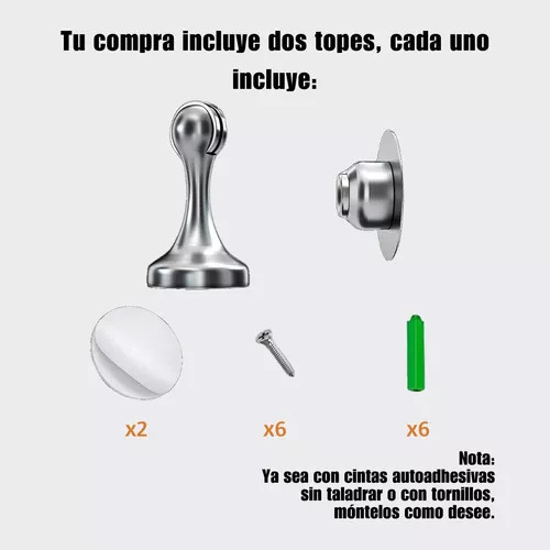 2pz Topes Magnéticos Para Puerta, Adhesivo O Con Tornillos Color Par