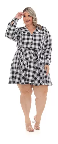 Vestido Chamise Camisa Xadrez Plus Size Flanelada Plus Size - R$ 149,51 em  2023