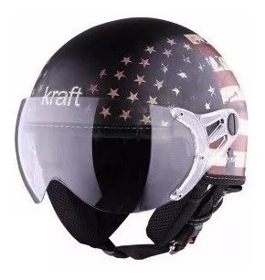 Capacete Moto Kraft Bandeira Eua Fosco Aberto 56 57 58 Usa