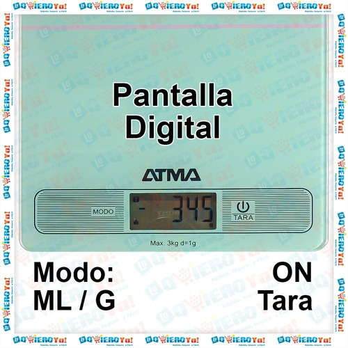Imagen 6 de 10 de Balanza Digital Cocina Atma Hasta 3kg Vidrio Templado Bc7204