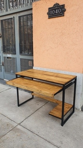 Imagen 3 de 5 de Mesa Escritorio Pc 130x50 Industrial Hierro Y Madera Teclado
