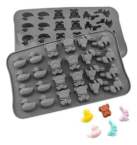 Pack X2 Moldes De Chocolate Molde Silicona Conejo Oso Pato