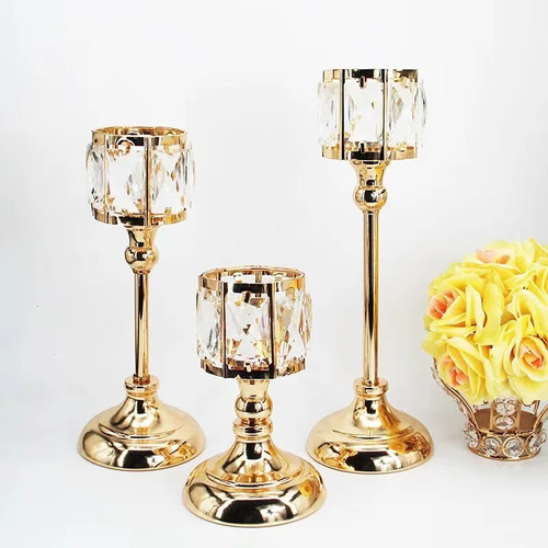 Set X 3 Candelabro Decorativo En Metal Y Cristal