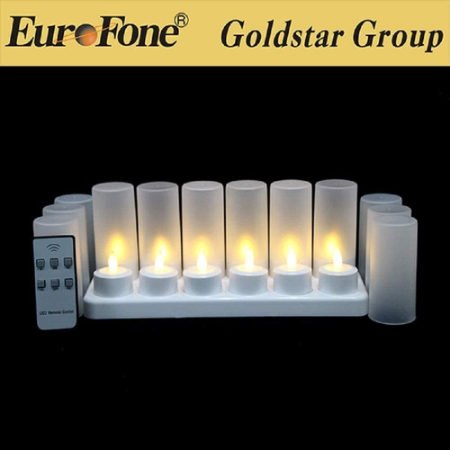 Eurofone - Juego De 12 Velas Led Recargables Sin Llama Con M