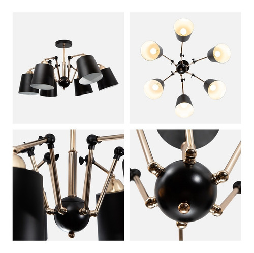 Lámpara De Techo Negro Oro Blanco Dark Decor E27 40w 6 Luces