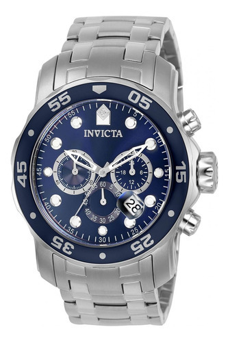Reloj Invicta 0070 Pro Diver Cuarzo Hombre Correa Plateado Bisel Plateado Fondo Azul