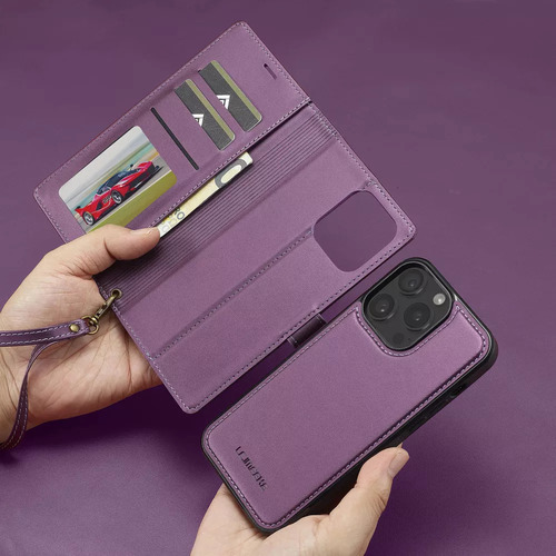 Funda Tipo Cartera De Piel Perforada Extraíble 2 En 1 Para I