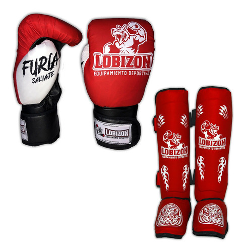 Kit Guante Box Furia Lobizon + Tibial Rigido Pie Desmontable