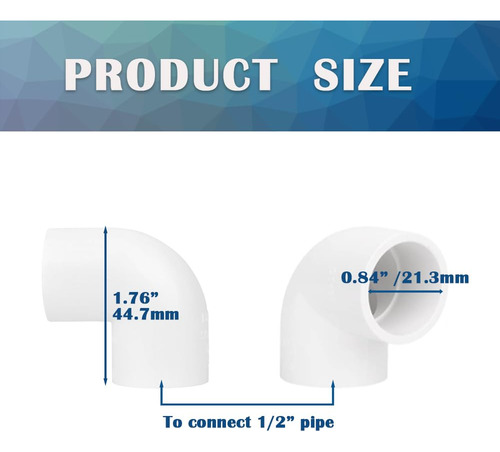 10 Adaptadores De Codo De 90 Grados Pvc Blanco 1/2 Pulgada