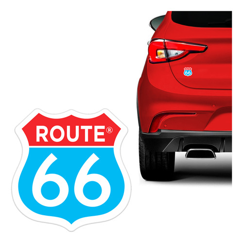 Adesivo Route 66 Azul Vermelho Resinado - Genérico