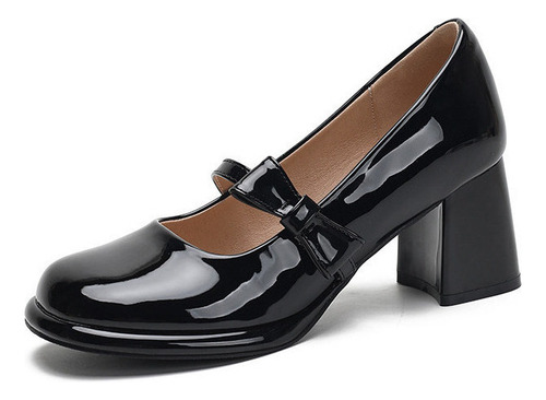 Nuevo Zapatos Mary Jane De Tacón Grueso Con Lazo Francés