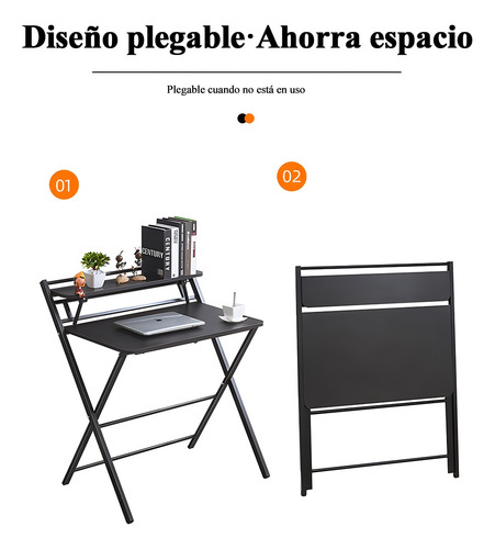 Escritorio Plegable 80x45 Mesa Estante 2 Niveles Minimalista