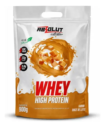 Whey Protein Concentrado High Protein Pouch 900g Doce De Leite Absolut Nutrition Ganho De Massa Muscular Hipertrofia