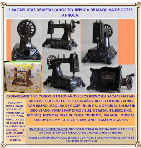 Imagen 3 de 7 de Sacapuntas Antiguo Años 70 Modelo Maquina De Coser Vintage