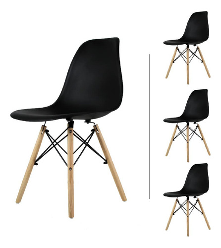 Juego De 4 Sillas Eames Oslo Negras Para Comedor Y Oficina