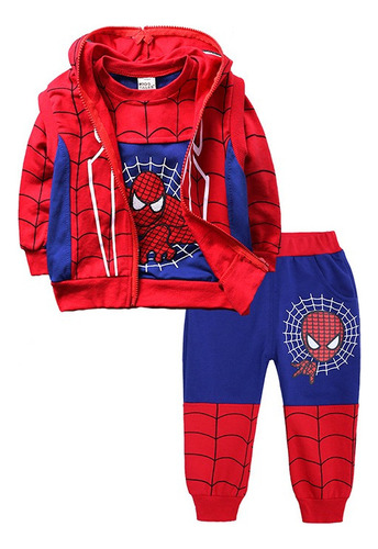 Disfraz De Superhéroe Para Niños Chaqueta Deportiva Spider Man Camiseta Y Pantalones 3 Piezas, Conjunto De Ropa