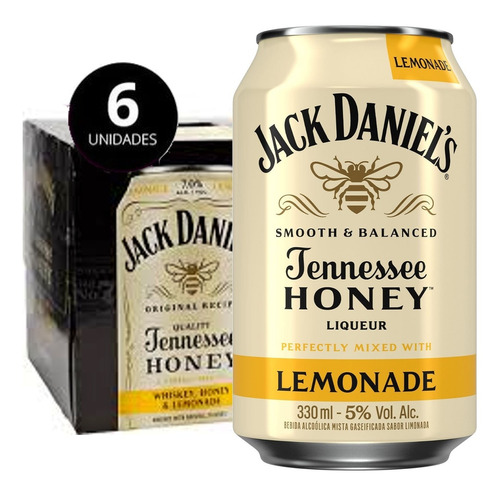 Combo 6 Latas Jack Daniel's Honey E Lemonade 330ml Kit