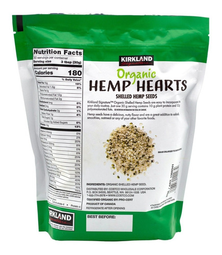 Hemp Hearts Organic Kirkland 907gr 32oz Corazones De Cañamo