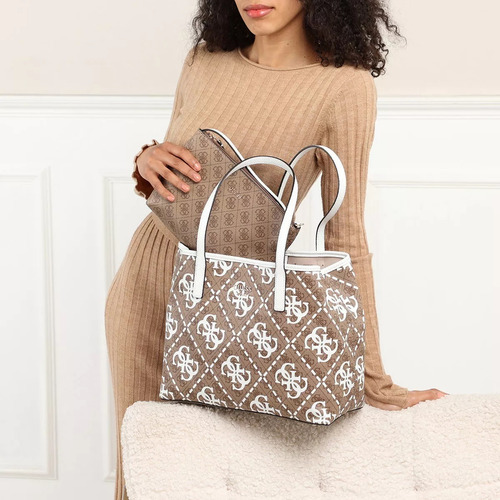 Bolsa Guess Estilo Tote Café Monograma 100% Original Nueva