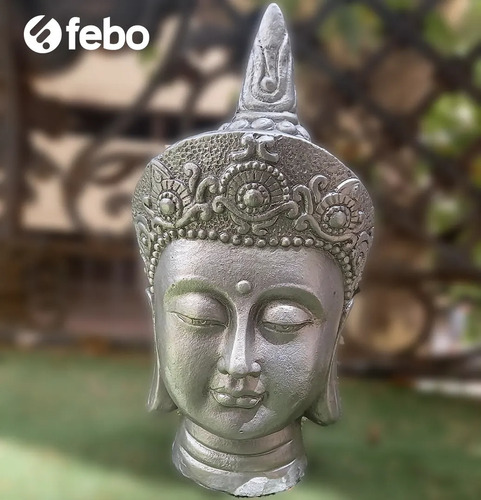 Cabeza Buda Resina 47x22x20 Cm Estatua Jardin Hogar Febo