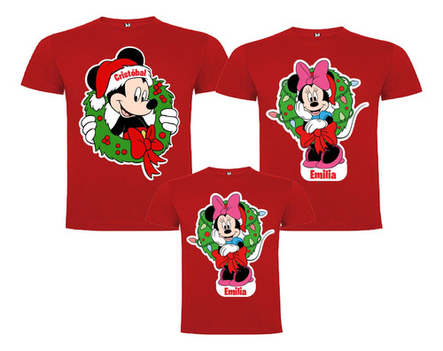 Set Familiar Poleras Navidad Personalizadas Mickey Minnie 1