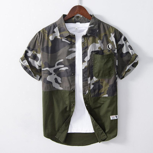 Camisa Casual De Manga Corta De Camuflaje Para Hombre