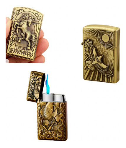 Encendedor Dorado Zippo Con Estampado Diseños Variados