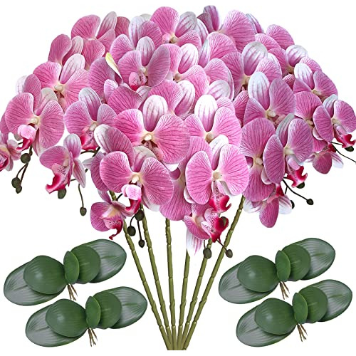 6 Piezas De Flores De Orquídea Artificial 4 Racimos De...