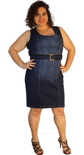 Vestido Jeans Strech Aline Stone Jeans Linha Ocre Plus Size