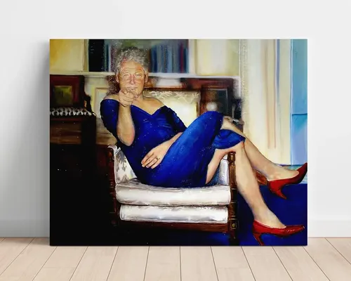 bill clinton blue dress painting Worn by Monica Lewinsky: uncomfortable over Epstein painting; Lawyer jumps in History Print - Bill Clinton