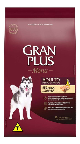 Granplus Menu Adulto Medias Grandes Carne E Arroz 15kg