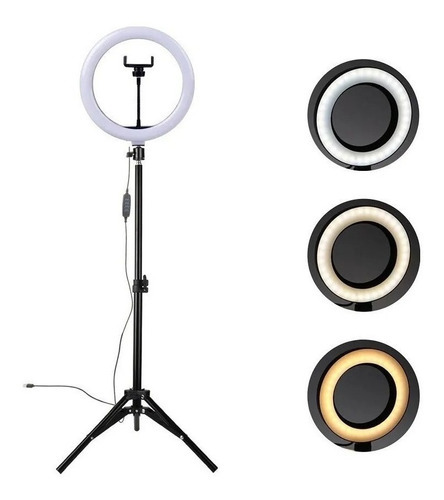 Ring Light Anel Luz 12 Polegadas 30cm C/ Suporte De Celular Cor da estrutura Preto Cor da luz 3Tons 110V/220V