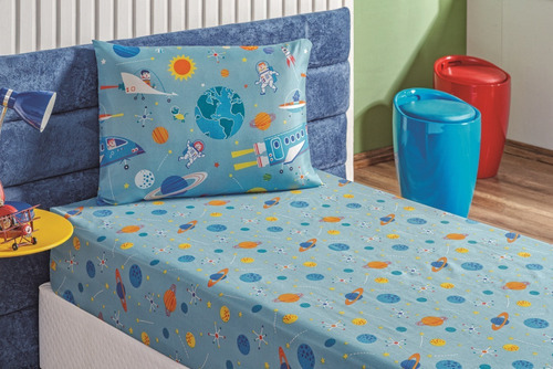 Roupa  Cama Solteiro Menino Ou Menina Lencol Bouti Infantil Cor Astronauta