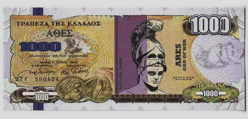 Fk Billete Grecia 1000 Dolares 1987 Fantasia Ares Guera