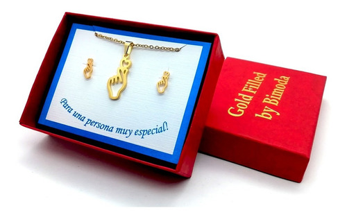 Imagen 3 de 4 de Juego Collar Y Aretes Diseño Manita Chapa De Oro 22k M3123