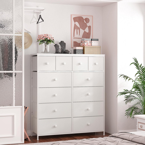Enhomee Cómoda Blanca Para Dormitorio Con 12 Cajones Cómodas