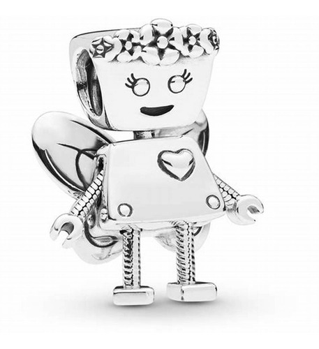 Dije Charm Pandora Robot Bella Flores Y Alas Plata Original