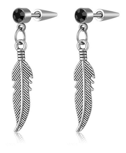 Aros Punk Plumas Silver / Black Hombre Mujer 2021 Acero Par